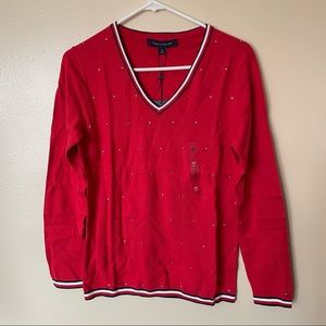 Tommy Hilfiger Red V-Neck Sweater